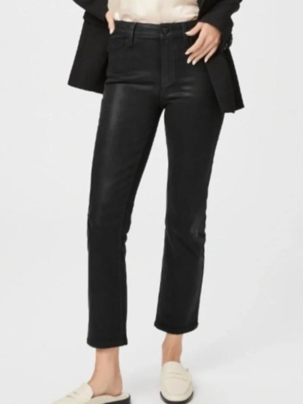 Paige Cindy Slim Jean Pant, Black Fog Luxe Coating, Stretch - Womens 28